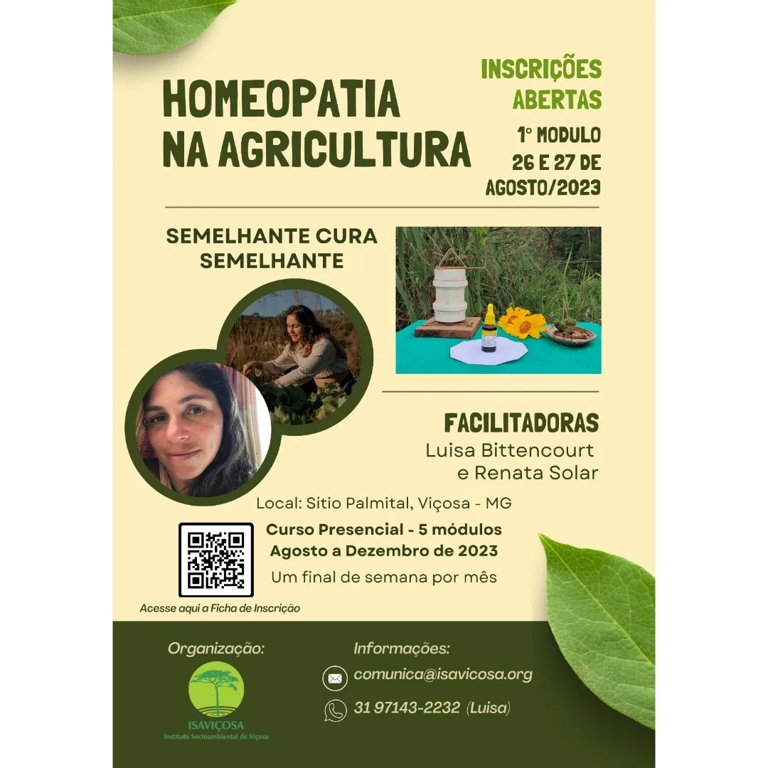 Inscricoes abertas para o Curso de Homeopatia na Agricultura - ISAVICOSA