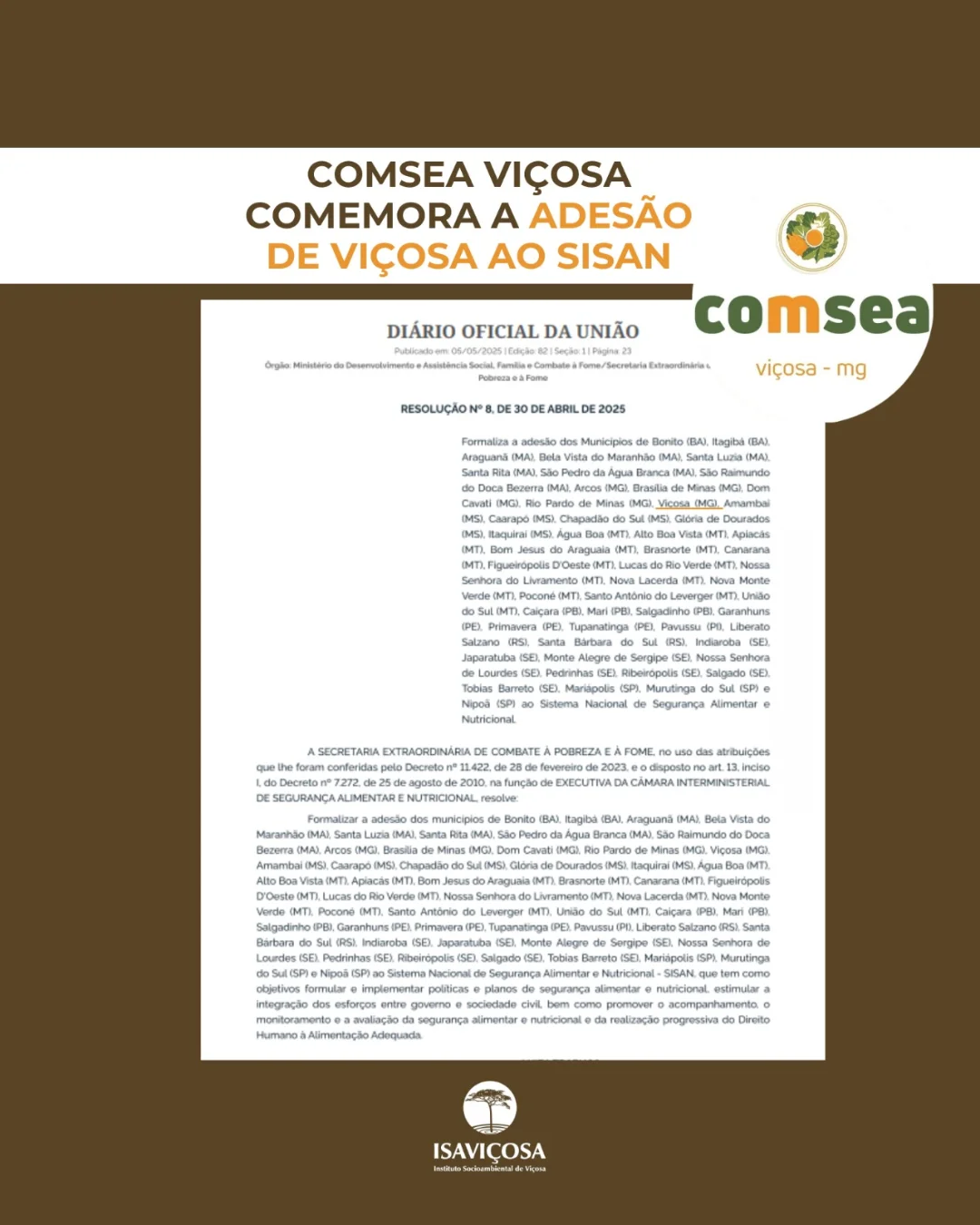 Vicosa adere ao SISAN - COMSEA/Vicosa