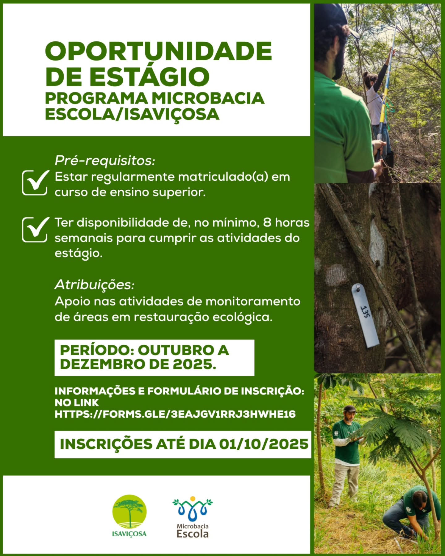 Chamada de estagio em monitoramento ambiental e restauracao ecologica - ISAVICOSA