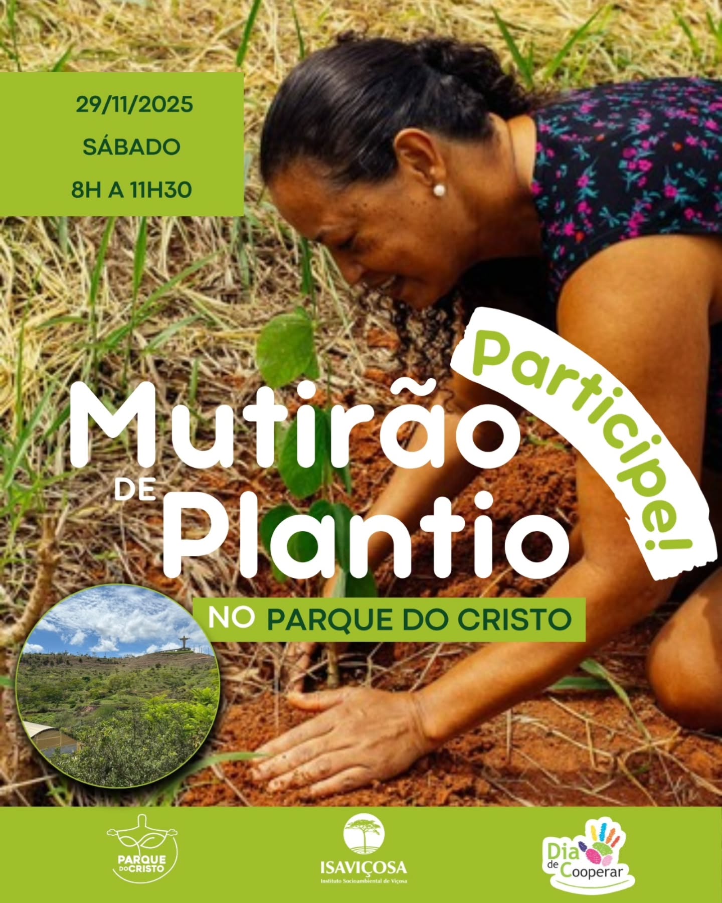 Convite ao mutirao de plantio do Dia de Cooperar 2025 no Parque do Cristo/ISAVICOSA