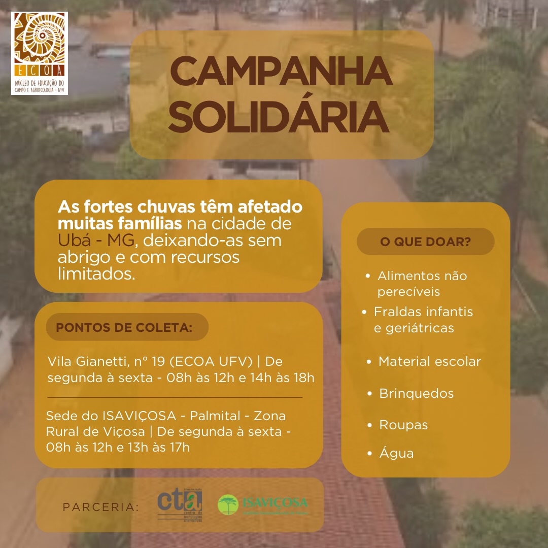 Campanha Solidária: ECOA/UFV, CTA-ZM e ISAVIÇOSA